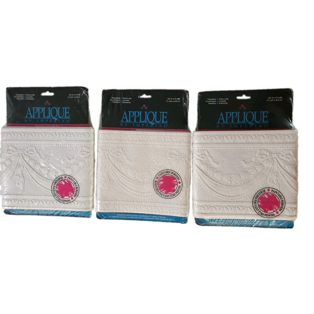 3/ SWAG & BOW Applique Paintable Imperial 5yd  Borders APC9056B New Old Stock